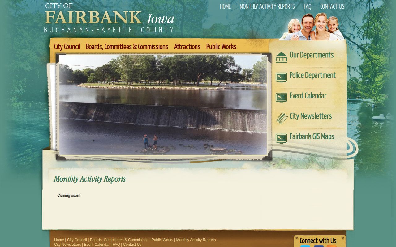 Fairbank Police monthly arrest activity reports page showing Coming soon